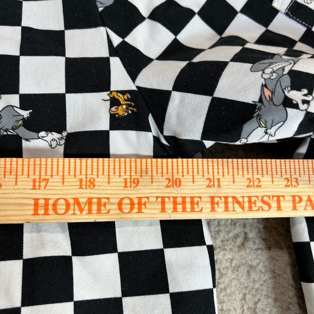 Tom and Jerry Mens Checkered Full Zip Graphic Trucker Jacket Black White Size M - Picture 7 of 8